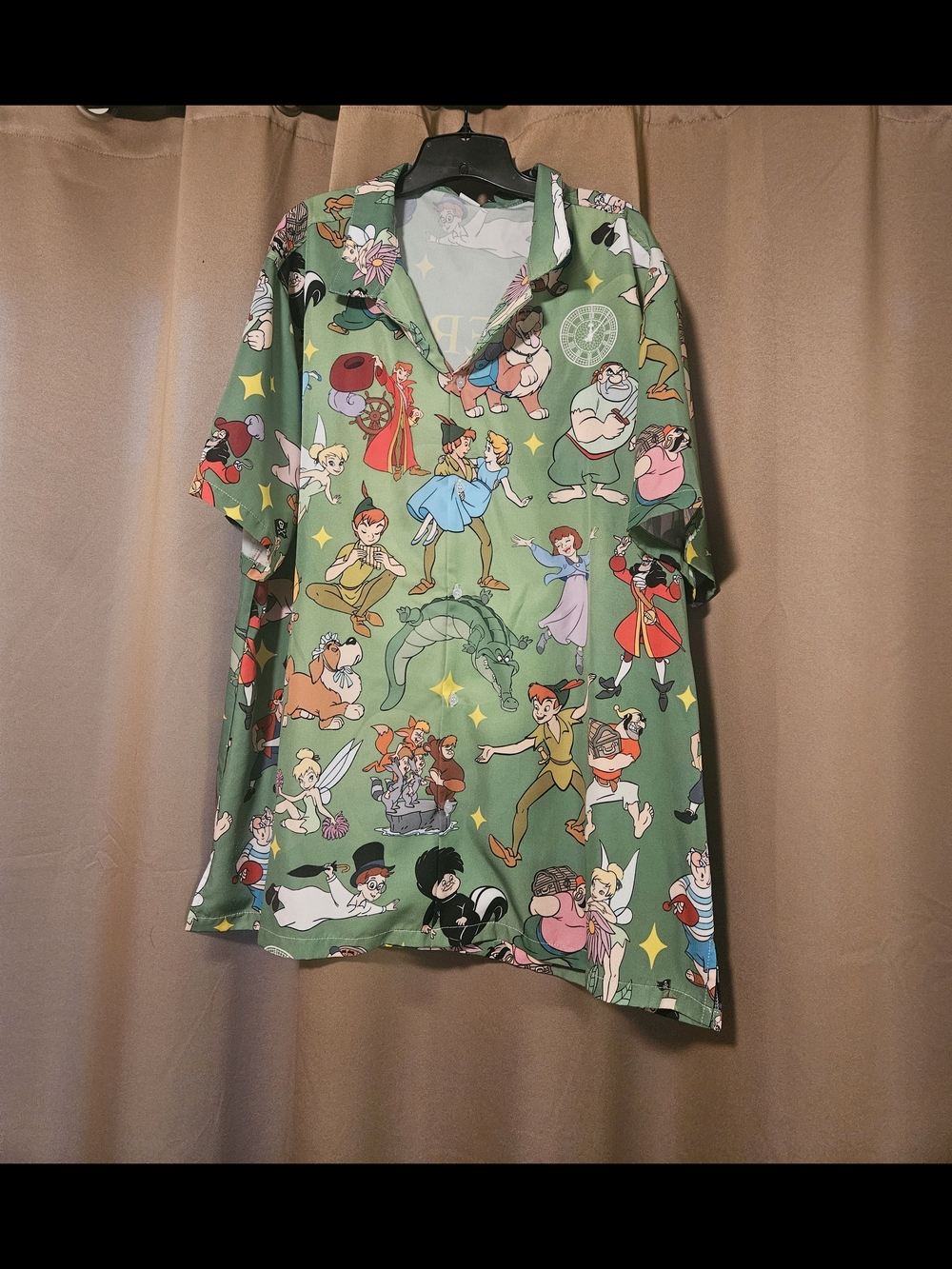 one clothing Green Peter Pan Character Print Casual Button Down Shirt